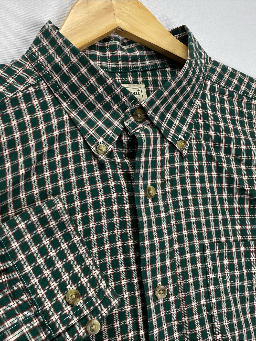 L.L. Bean Mens Wrinkle Free Kennebunk Sport Shirt Traditional Fit Green Check, L